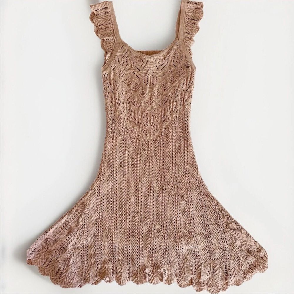 Freshman 1996 Peach Crochet Knit Ruffle Dress Sz Medium Cottagecore medium